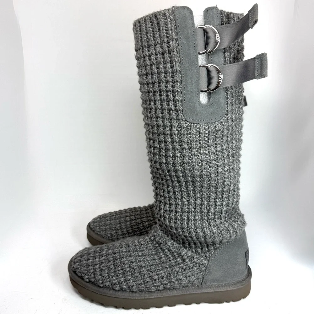 Ugg Classic Solene Tall Gray Knit‎ Women's Boots Women’s Size 8